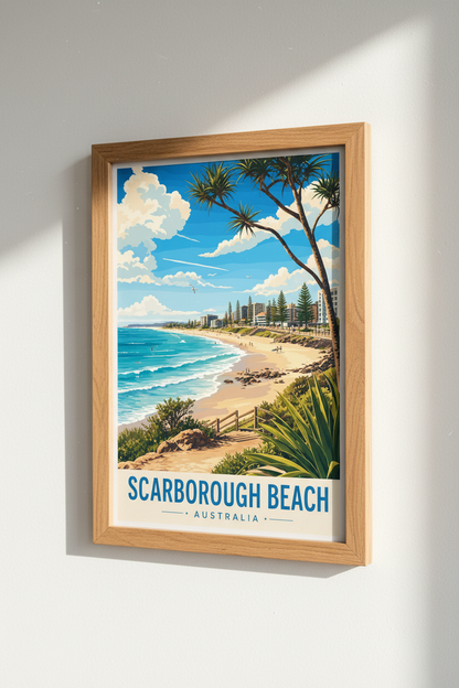 Scarborough Beach Australia Travel Poster | Coastal Wall Art Print | Modern Beach Decor