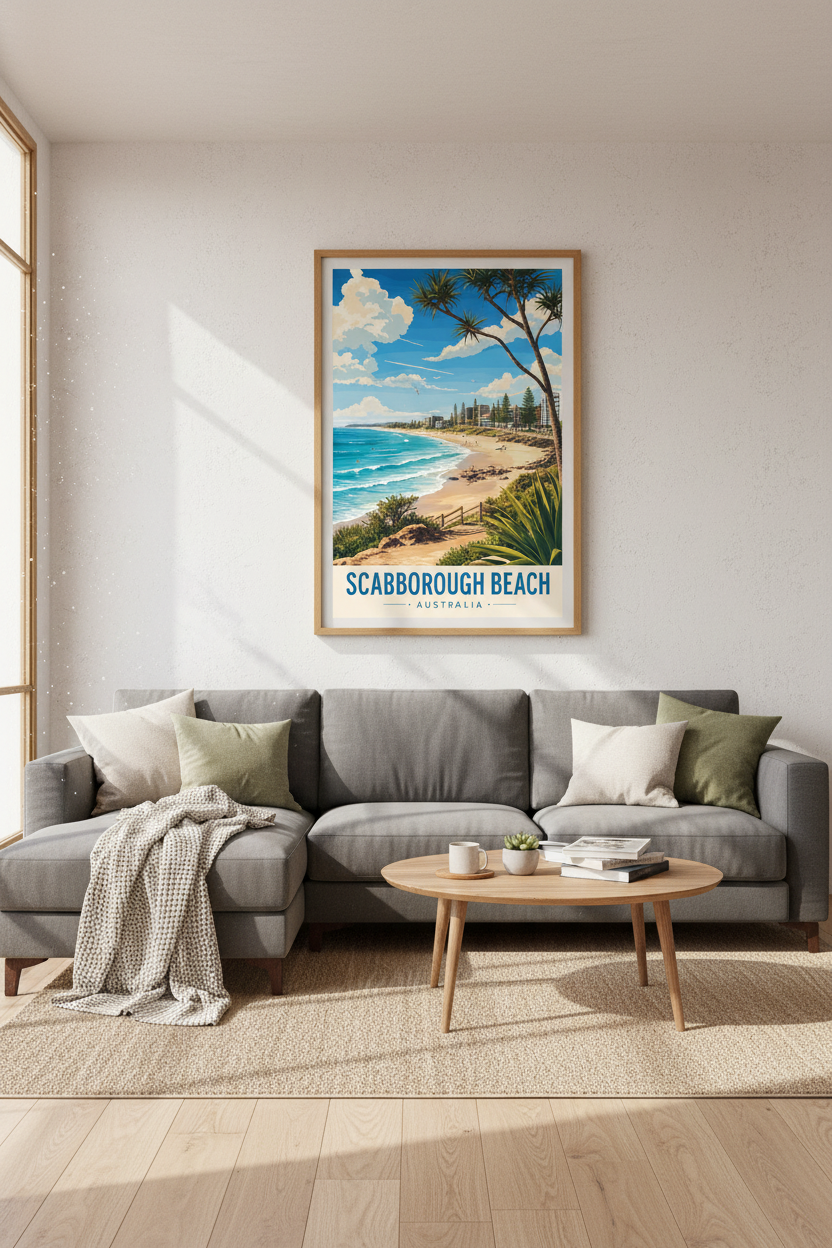 Scarborough Beach Australia Travel Poster | Coastal Wall Art Print | Modern Beach Decor