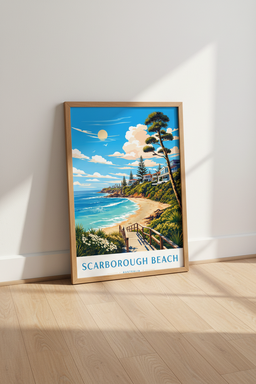 Scarborough Beach Australia Wall Art | Coastal Perth Travel Poster | Beach House Decor