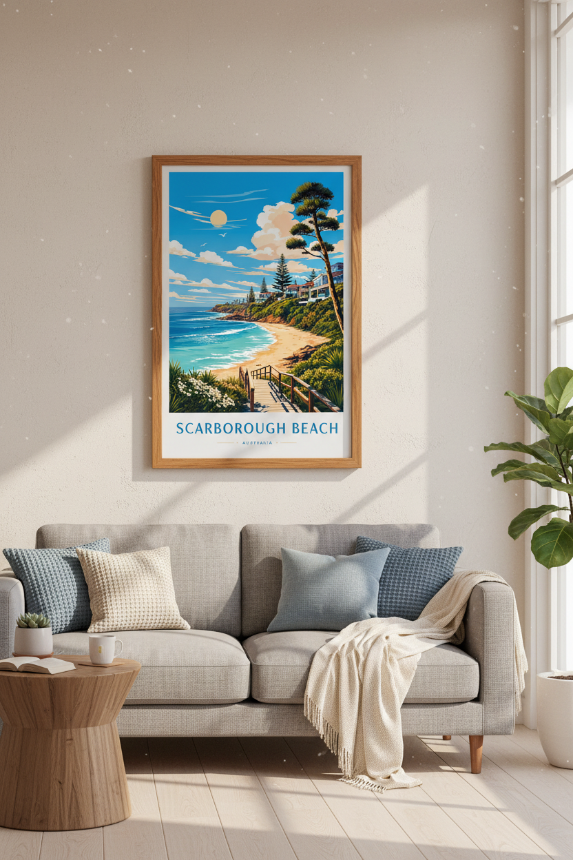 Scarborough Beach Australia Wall Art | Coastal Perth Travel Poster | Beach House Decor