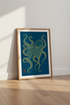 Blue and Gold Octopus Wall Art Print | Nautical Marine Decor | Coastal Poster