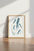 Watercolor Squid Wall Art | Blue Coastal Ocean Decor | Nautical Beach House Poster