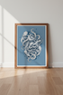 Octopus Sketch Wall Art Print | Navy Blue Coastal Decor | Nautical Poster
