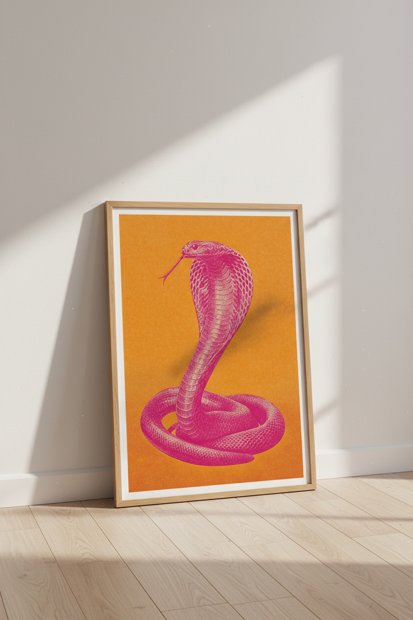 King Cobra Snake Art | Pink &amp; Orange Pop Art, Eclectic Living Room Decor Poster