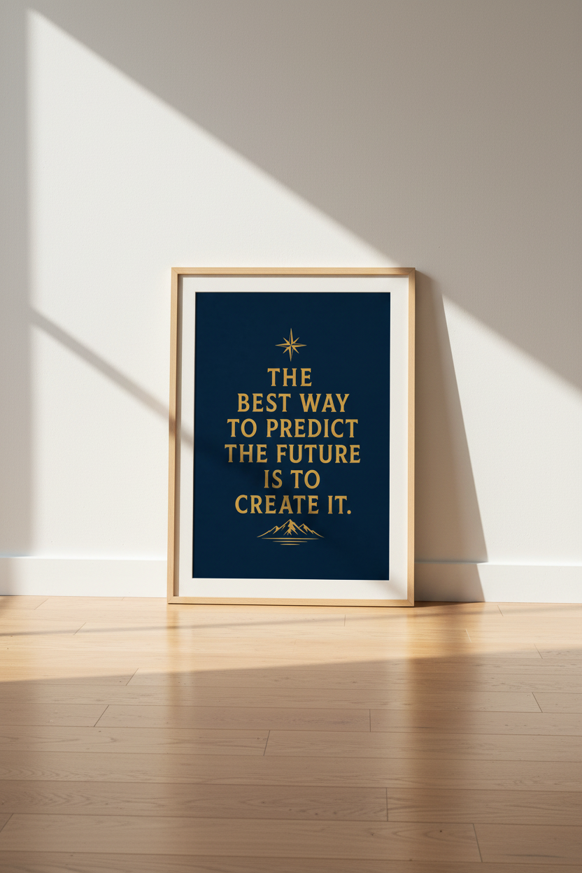 Predict The Future Quote Wall Art | Navy Gold Office Decor | Motivational Poster
