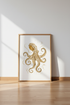 Gold Octopus Wall Art Print | Coastal Bathroom Decor | Nautical Gold Poster