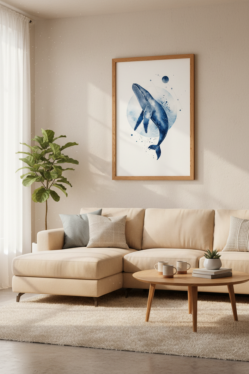 Humpback Whale | Blue Watercolor Celestial Print, Nursery &amp; Coastal Decor