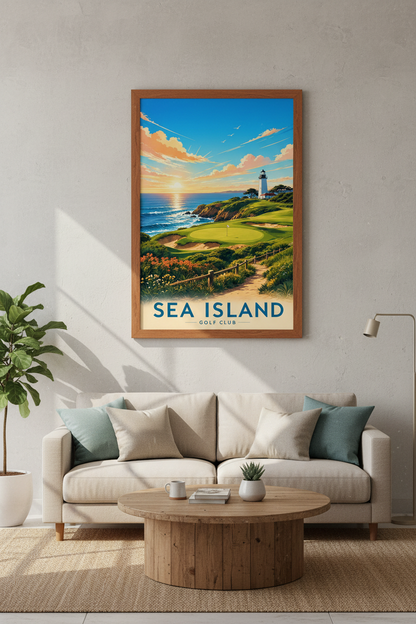 Sea Island Golf Art | Coastal Lighthouse Landscape, Office Man Cave Decor