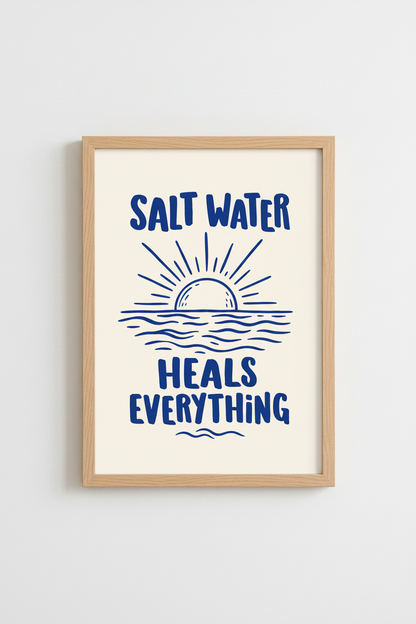 Salt Water Wall Art | Navy Sunrise Coastal Living Room Decor | Beachy Poster
