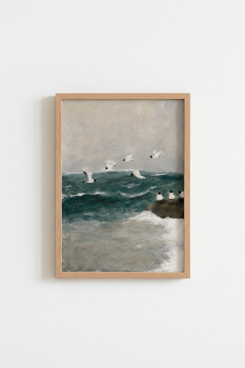 Seascape Wall Art | Moody Blues, Coastal Sunset | Living Room Decor