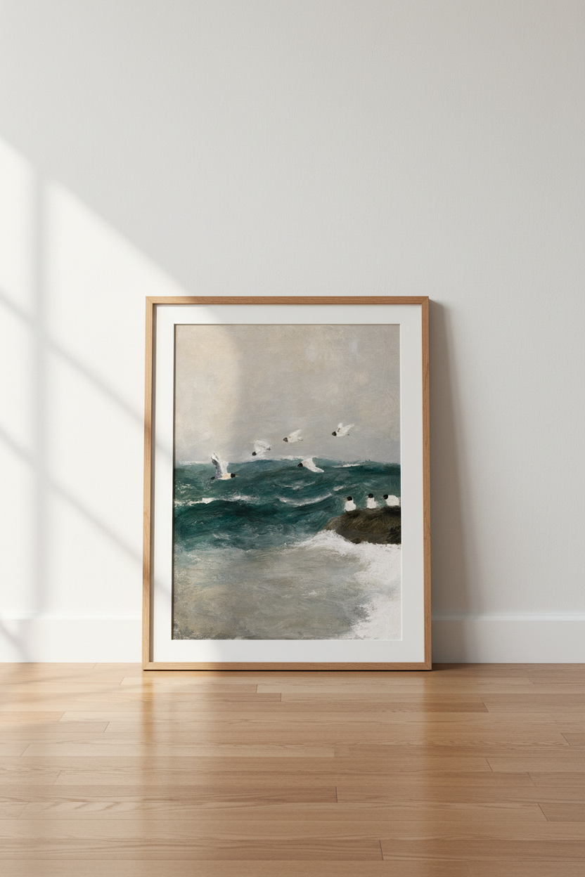 Seascape Wall Art | Moody Blues, Coastal Sunset | Living Room Decor