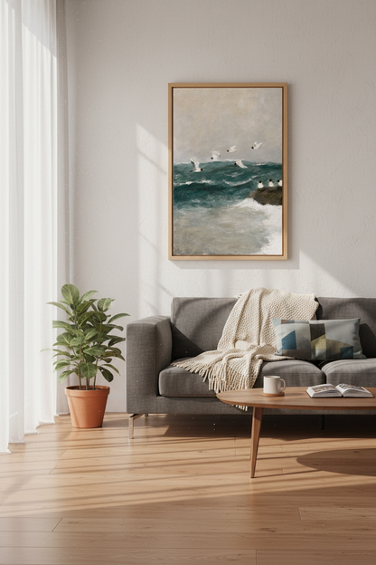 Seascape Wall Art | Moody Blues, Coastal Sunset | Living Room Decor