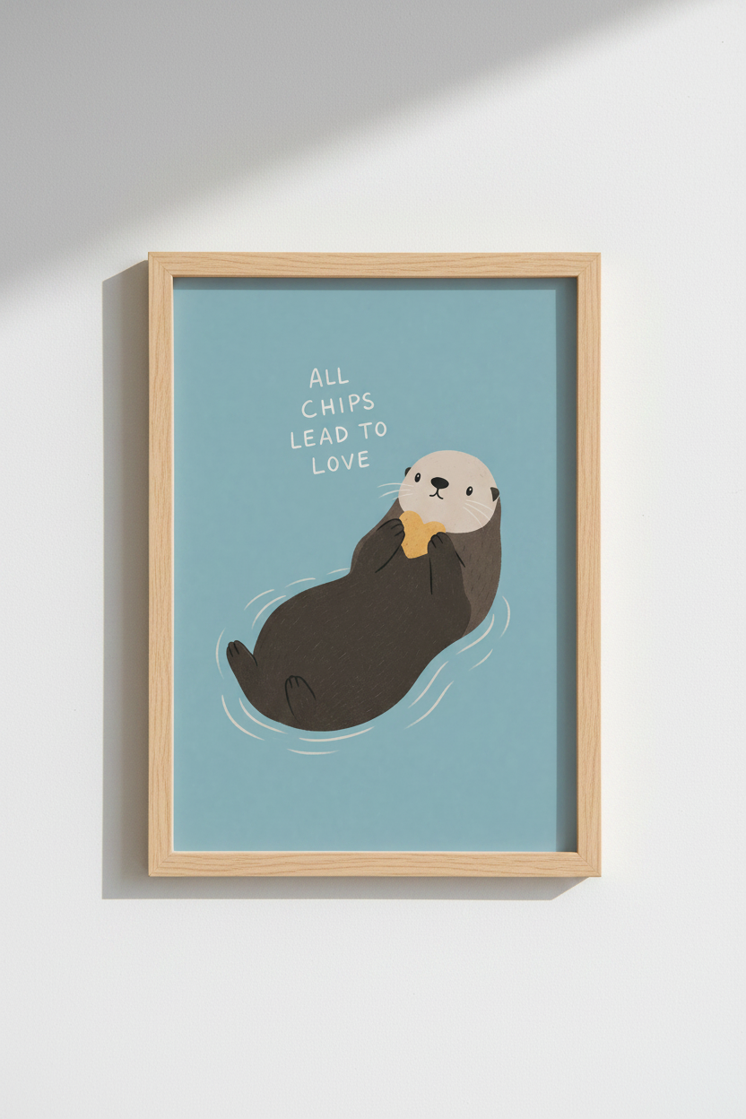 Cute Otter | All Chips Lead to Love Quote Art, Nursery &amp; Kitchen Wall Decor