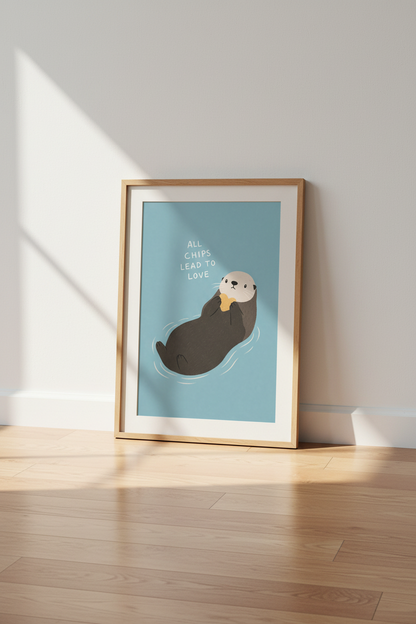 Cute Otter | All Chips Lead to Love Quote Art, Nursery &amp; Kitchen Wall Decor
