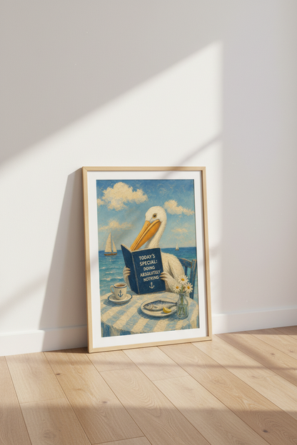 Coastal Pelican Wall Art Print | Nautical Beach House Decor | Whimsical Animal Poster