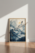 Seagulls Ocean Waves Art | Navy Blue & Gold Coastal Decor | Modern Sea Poster