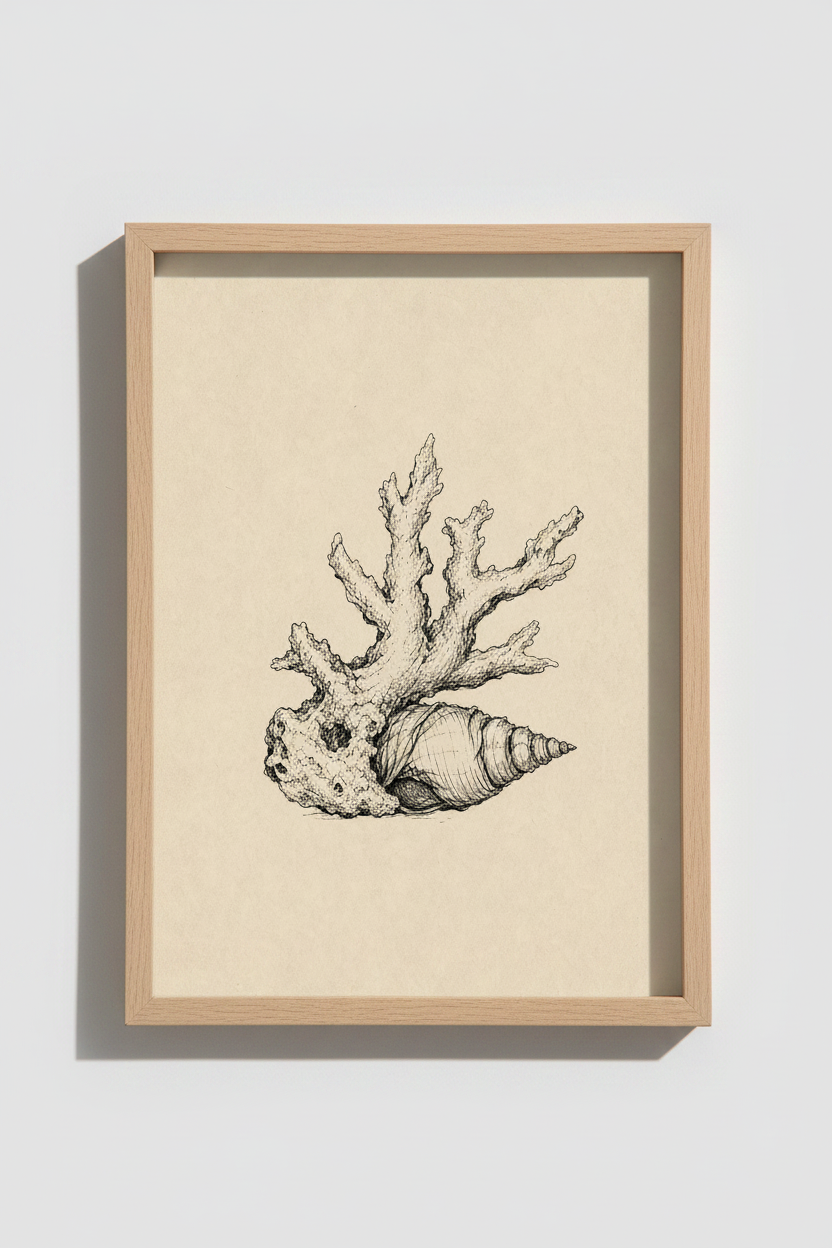 Geometric Coral Wall Art Print | Living Room Decor | Coastal Poster