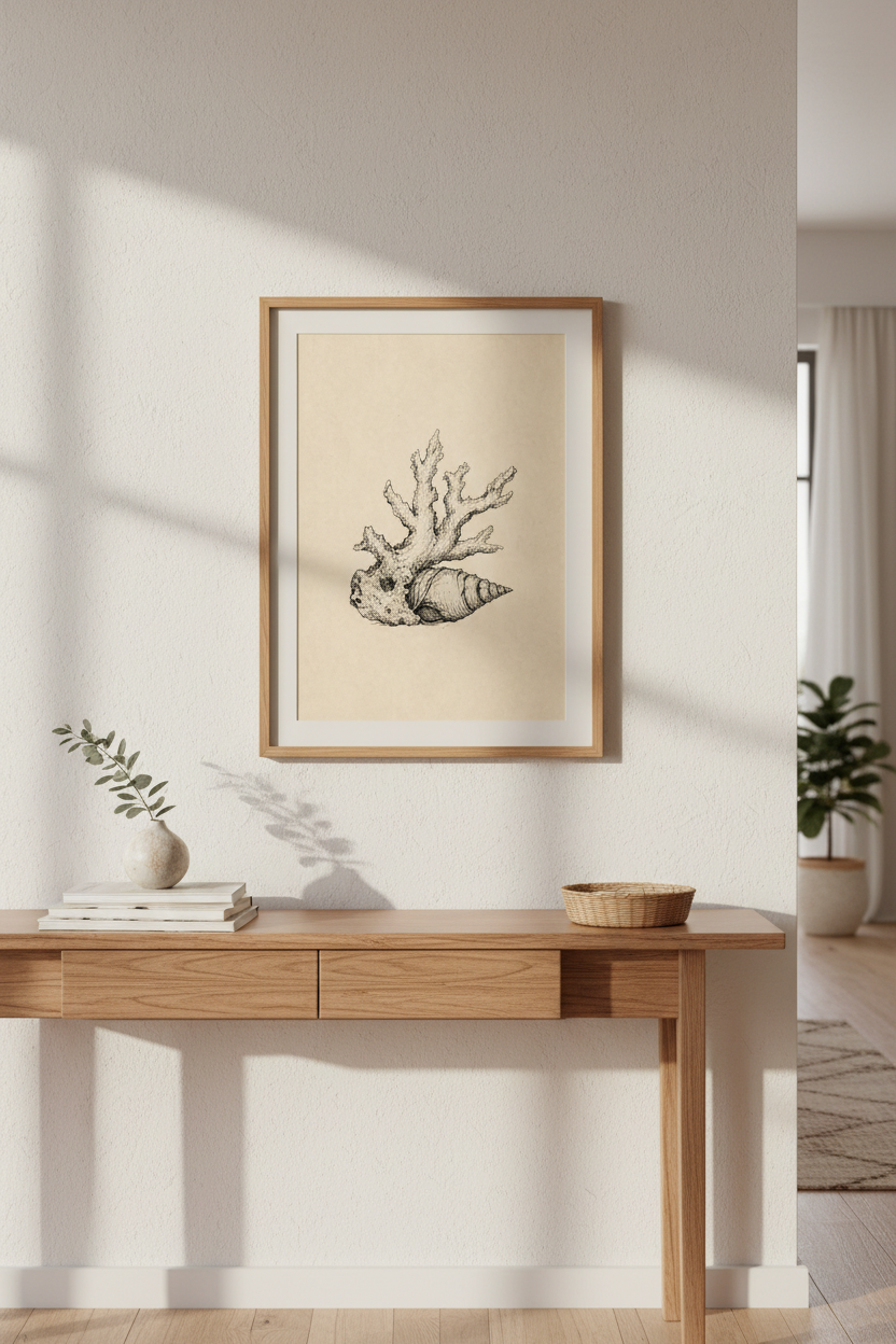 Geometric Coral Wall Art Print | Living Room Decor | Coastal Poster