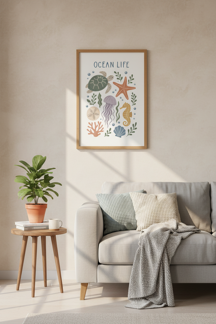 Ocean Life Sea Creature Wall Art | Nursery Decor | Boho Coastal Poster