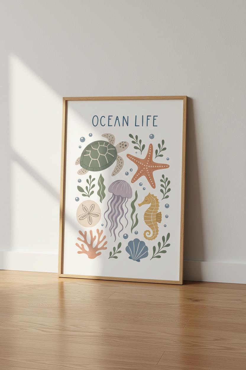 Ocean Life Sea Creature Wall Art | Nursery Decor | Boho Coastal Poster