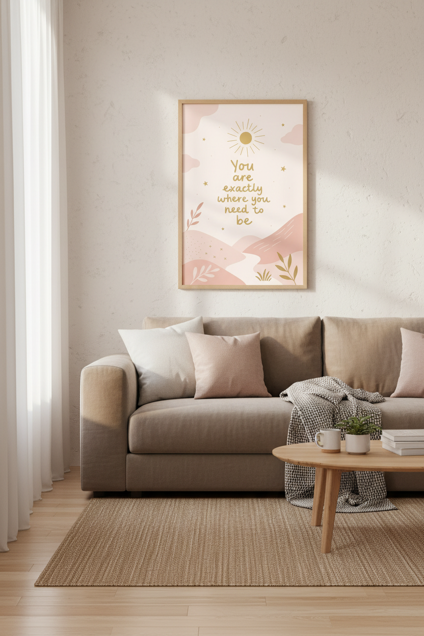 Inspirational Quote Boho Sun Wall Art | Pink Bedroom Decor | Minimalist Poster