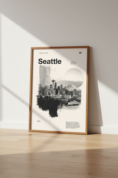Seattle Skyline Wall Art | Modern Monochrome Poster, Living Room Decor