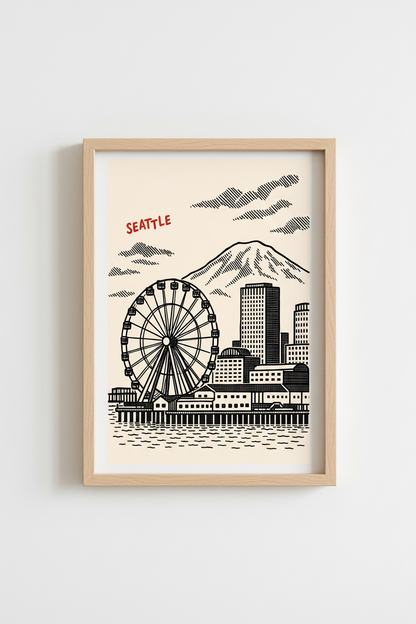 Seattle wall art | Minimalist linework cityscape, Living room decor