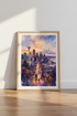 Seattle Skyline Watercolor | Space Needle Mt Rainier Art, Cityscape Decor