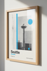 Seattle Space Needle Art | Modern Geometric Cityscape, Blue & Grey Office Decor