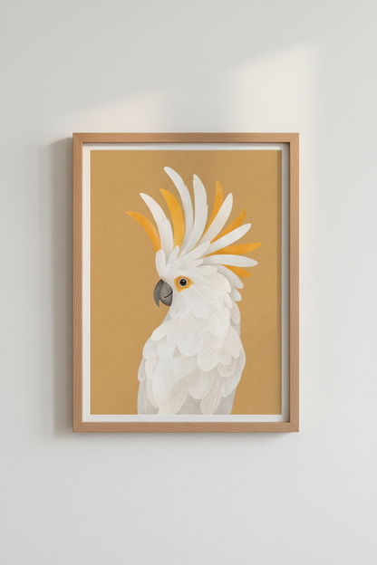 Cockatoo Bird Portrait Wall Art | Yellow White Tropical Poster, Boho Nursery Decor