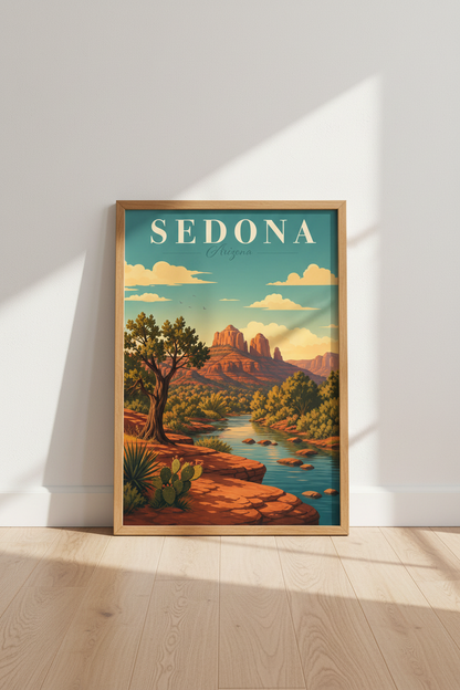 Sedona Arizona Travel Poster | Vintage Desert Landscape, Southwest Wall Art
