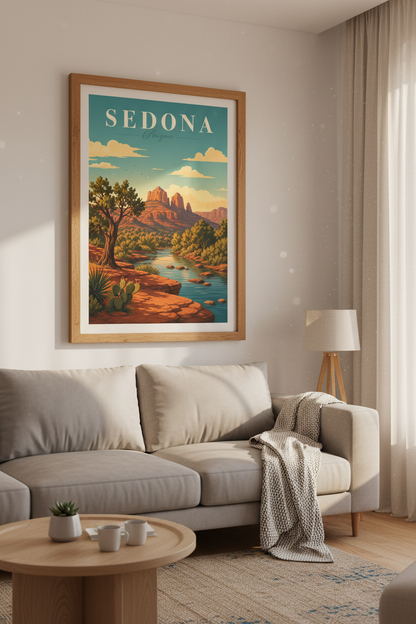 Sedona Arizona Travel Poster | Vintage Desert Landscape, Southwest Wall Art