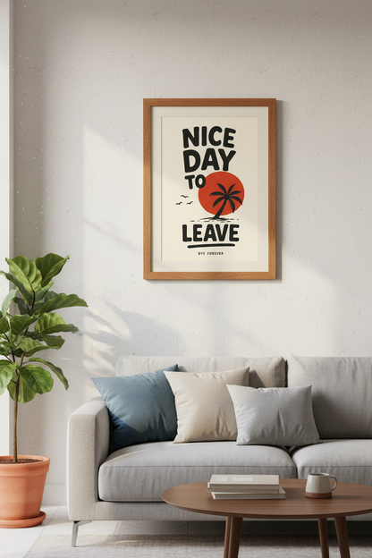 Nice Day To Leave Beach Poster | Retro Palm Tree Wall Art | Minimalist Sunset Print