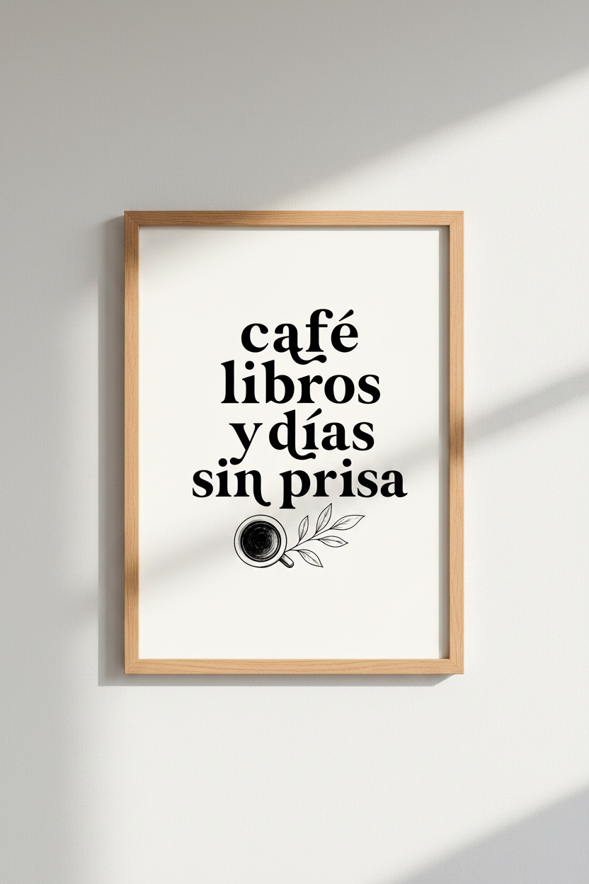 Spanish Coffee &amp; Books Wall Art | Minimalist Quote Print | Slow Living Decor