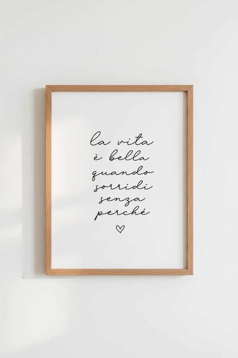 Italian Quote Wall Art Print | Minimalist Calligraphy Decor | La Vita E Bella Poster