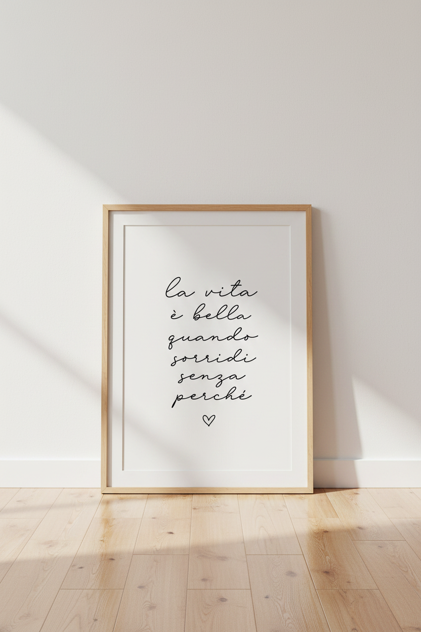 Italian Quote Wall Art Print | Minimalist Calligraphy Decor | La Vita E Bella Poster