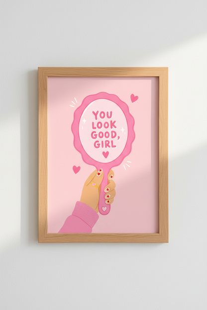 Pink Preppy Wall Art Print | Y2K Girly Dorm Decor | You Look Good Girl Poster