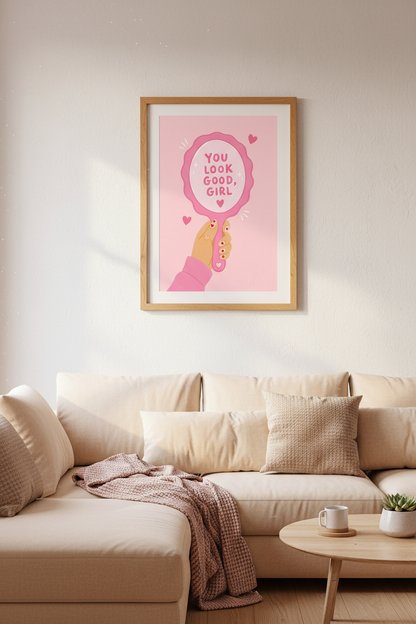 Pink Preppy Wall Art Print | Y2K Girly Dorm Decor | You Look Good Girl Poster