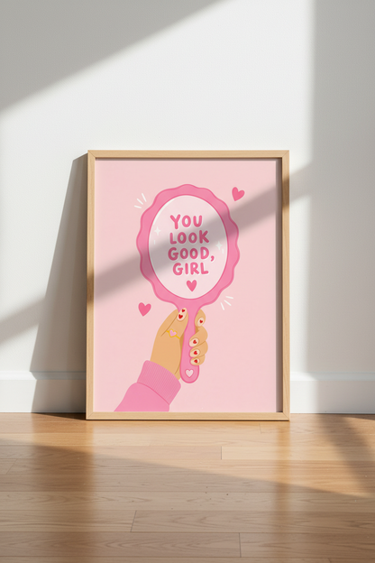Pink Preppy Wall Art Print | Y2K Girly Dorm Decor | You Look Good Girl Poster