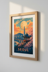 Seoul South Korea Travel Poster | Retro Sunset Cityscape Wall Art | Modern Home Decor
