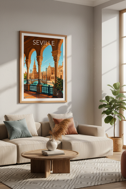 Seville Spain Travel Poster | Plaza de Espana Architecture Print | Mediterranean Wall