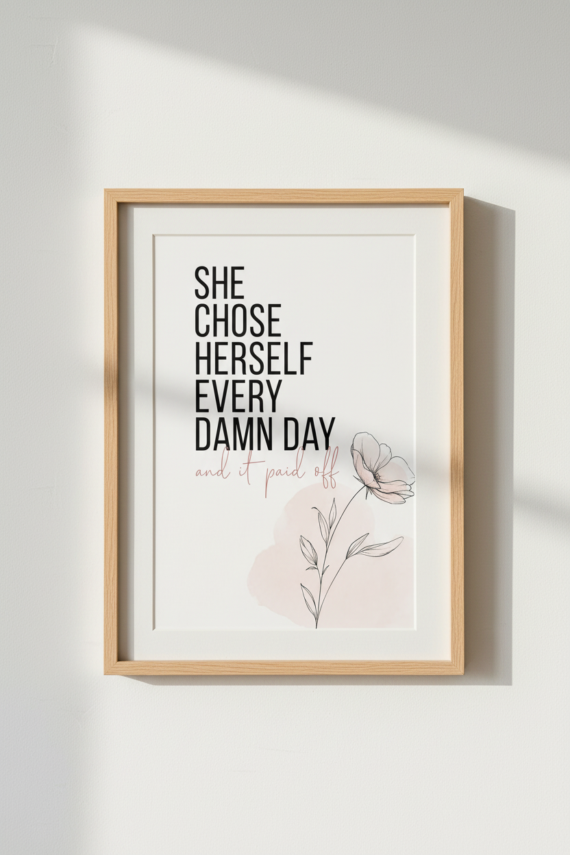 She Chose Herself Quote Wall Art | Modern Floral Poster | Home Office Decor