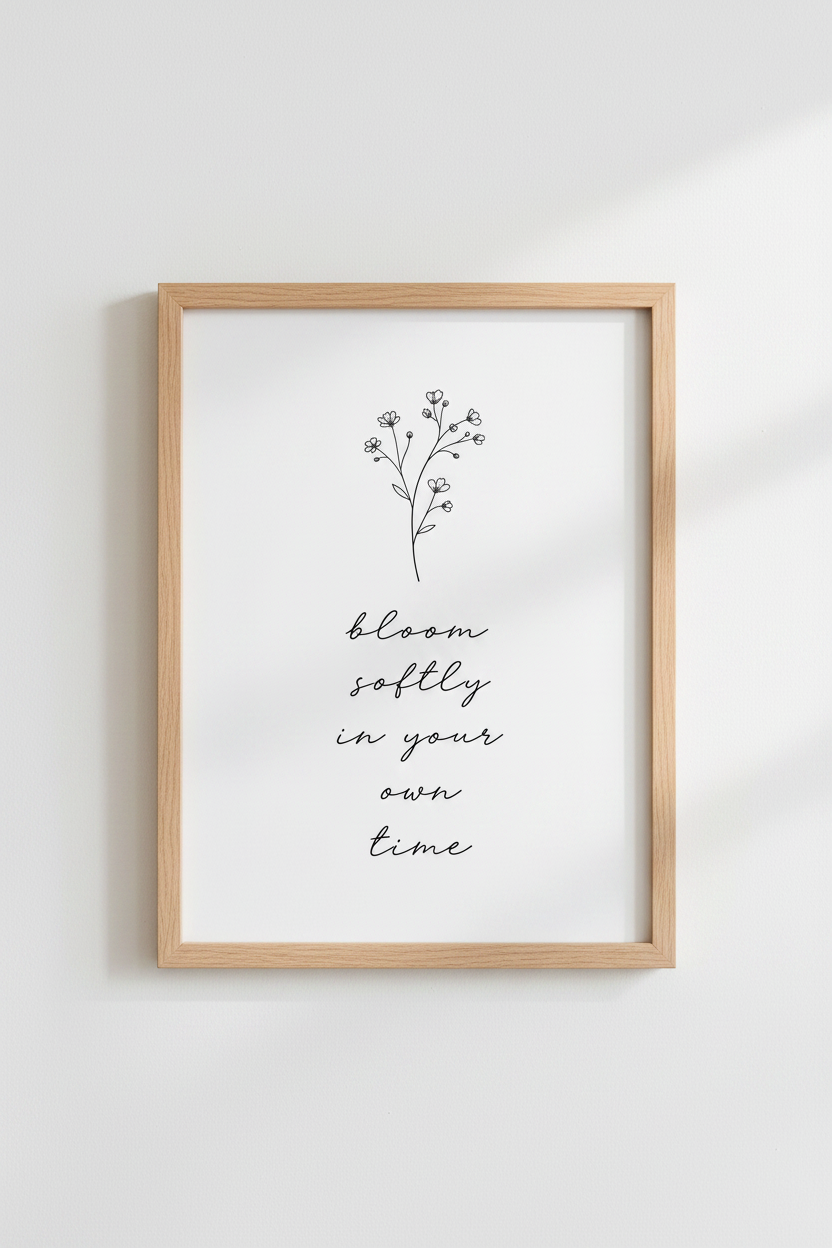 Bloom Softly Floral Wall Art | Minimalist Botanical Poster, Bedroom &amp; Office Decor