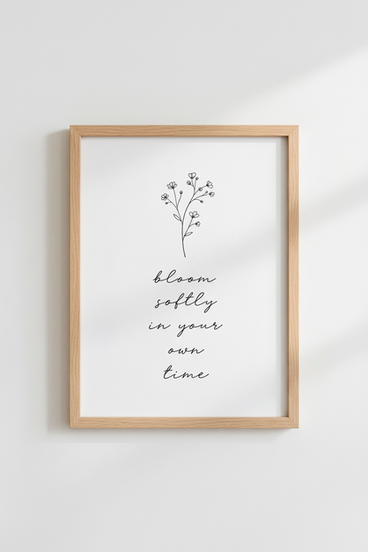 Bloom Softly Floral Wall Art | Minimalist Botanical Poster, Bedroom &amp; Office Decor