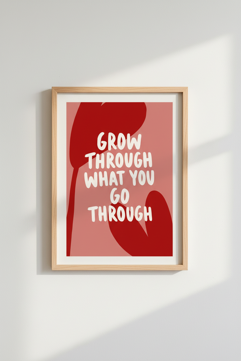 Grow Through Art Print | Red Floral Motivational Poster, Office Wall Decor