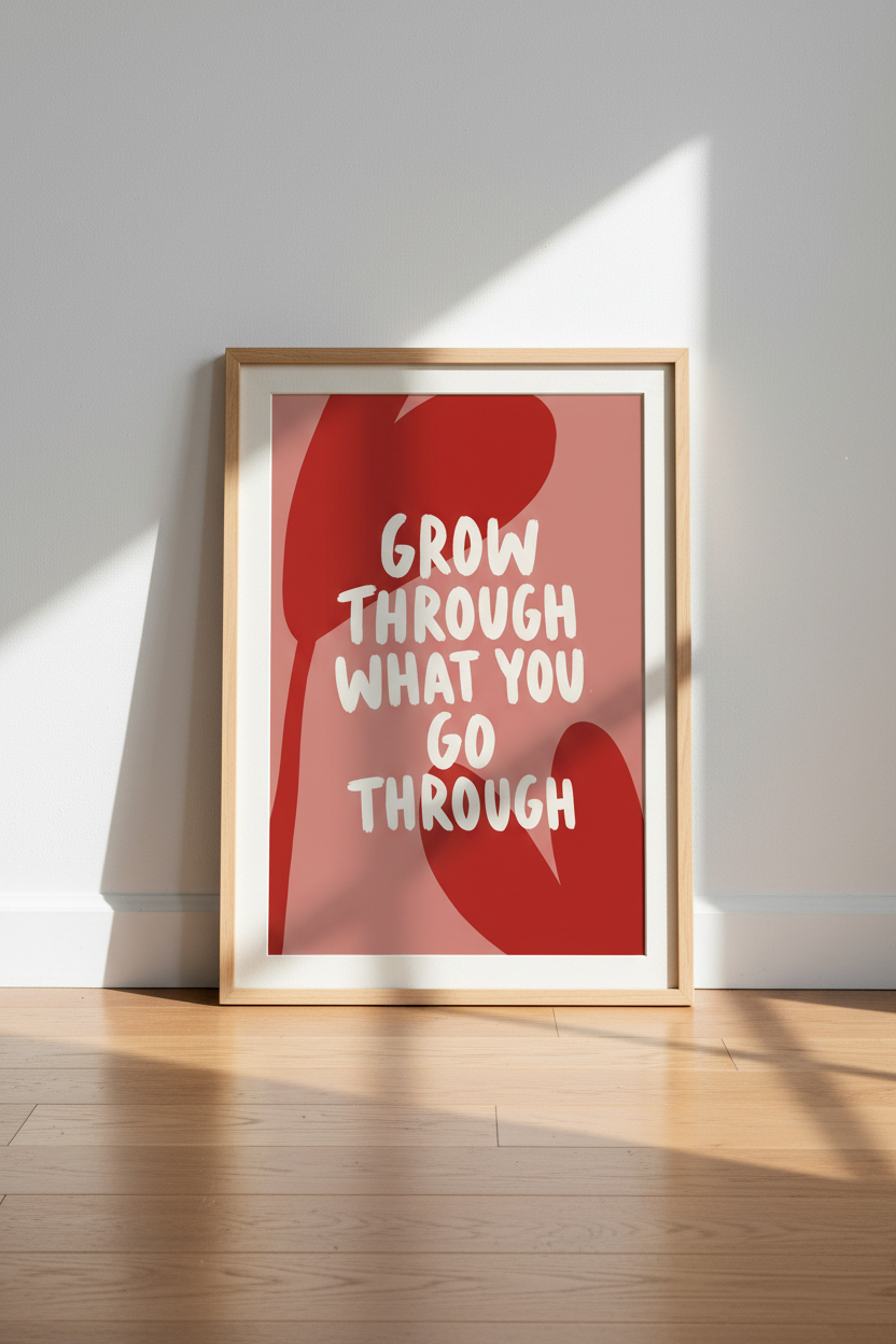 Grow Through Art Print | Red Floral Motivational Poster, Office Wall Decor