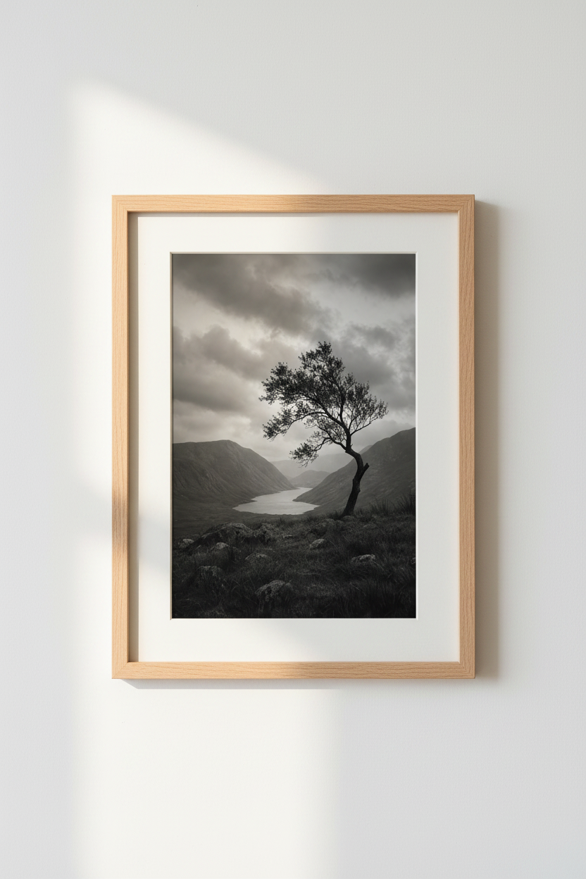 Moody Nature Wall Art | Black and White Landscape Print, Highland Mountain Poster