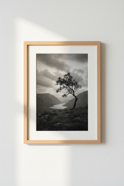 Moody Nature Wall Art | Black and White Landscape Print, Highland Mountain Poster