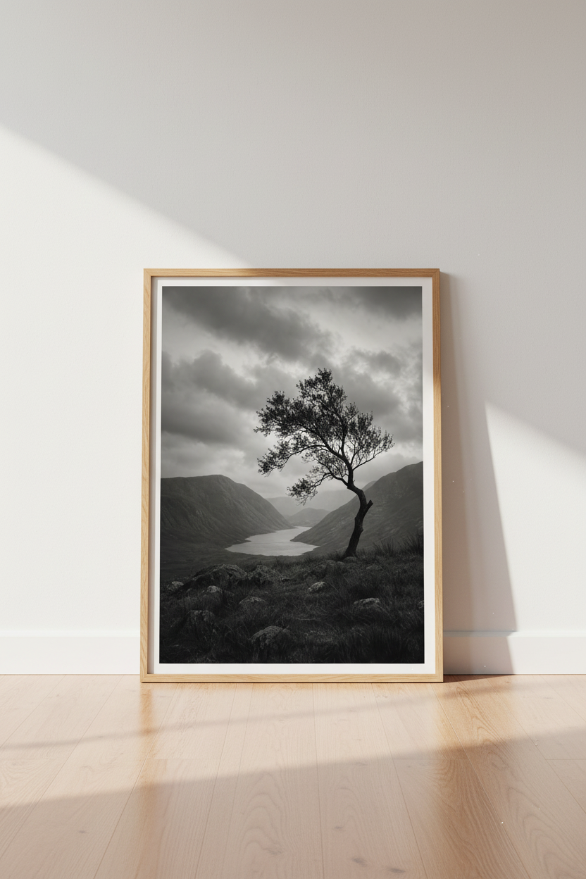 Moody Nature Wall Art | Black and White Landscape Print, Highland Mountain Poster