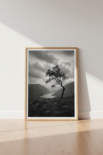 Moody Nature Wall Art | Black and White Landscape Print, Highland Mountain Poster